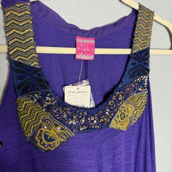 Y2K Free People Women's Purple Sequin Shark Bite Hem Tank Top Size Large - Picture 4 of 9